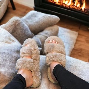 New! ☆ Super Cozy Light Coffee Brown Slide-On Fuzzy Shoes